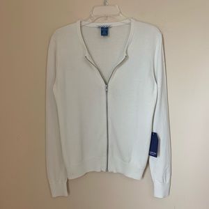 NWT Cascade Blue Ivory Full Zip Cardigan Size M